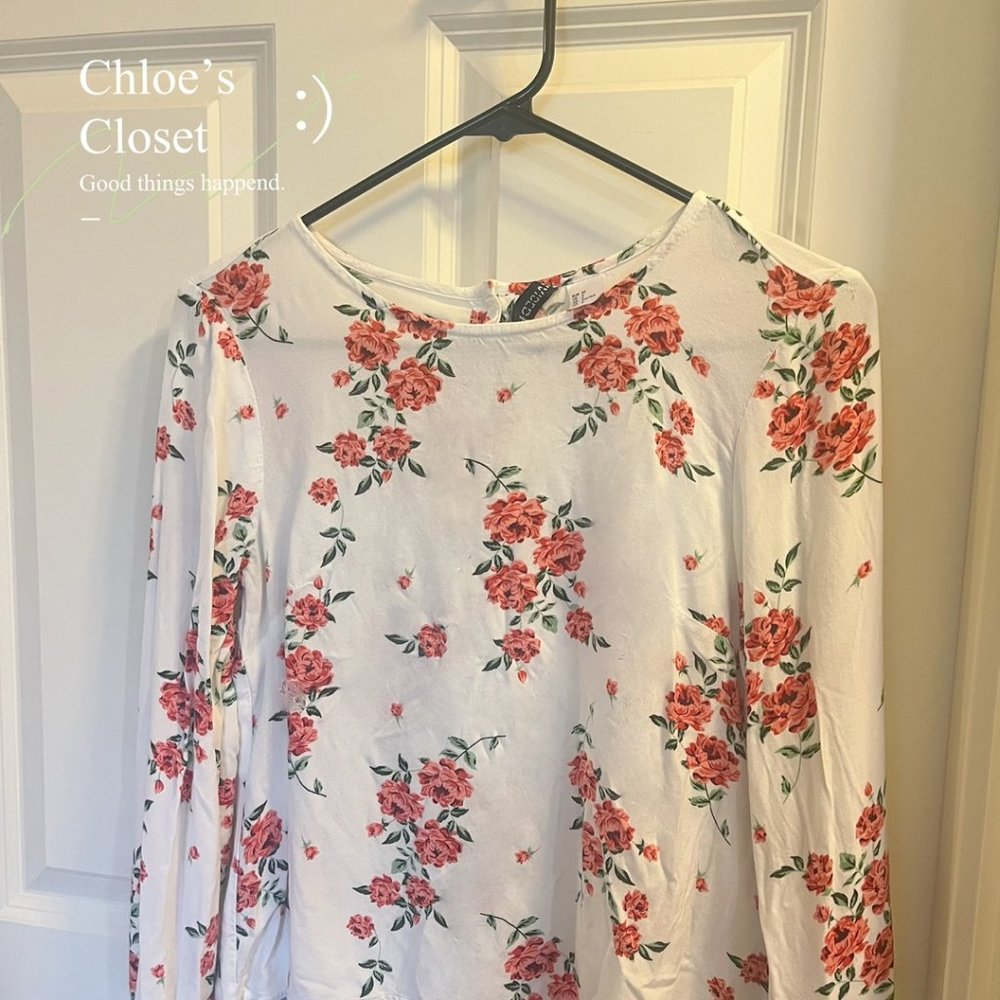 H&M Floral Divided Floral Shirt - White Red Rose